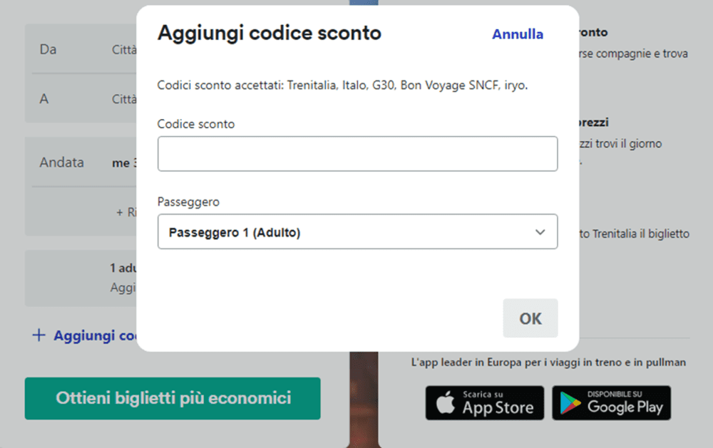 Trainline buoni sconto