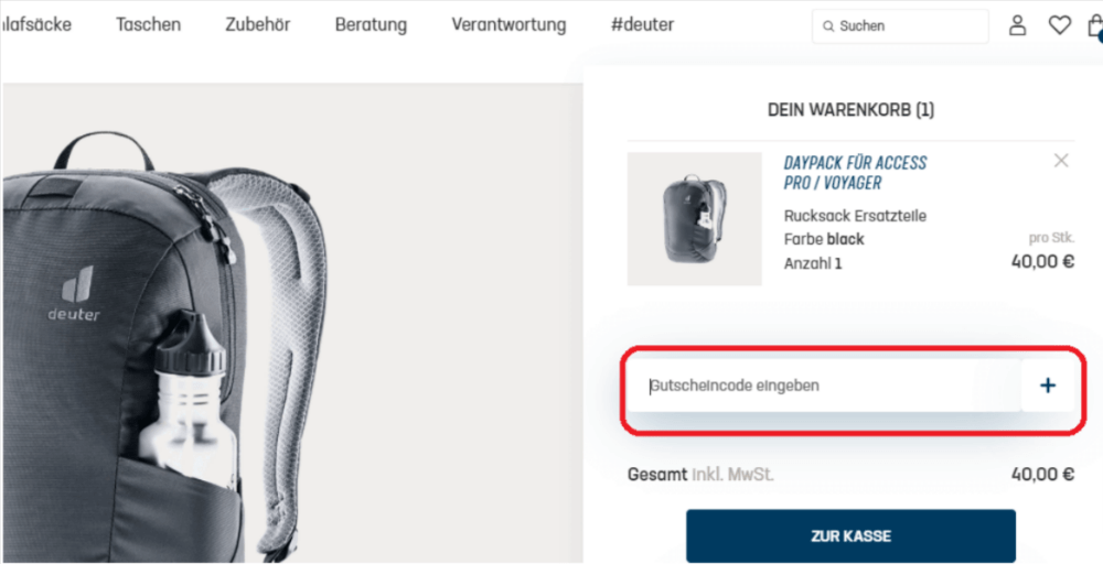 Wie verwende ich den Deuter-Rabattcode?