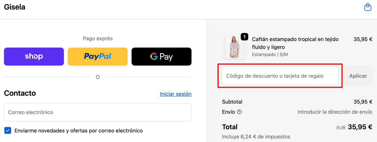 código promoción Gisela