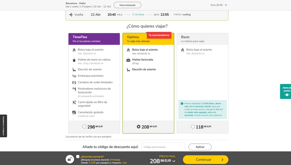 cómo ingresar el código de cupón de vueling