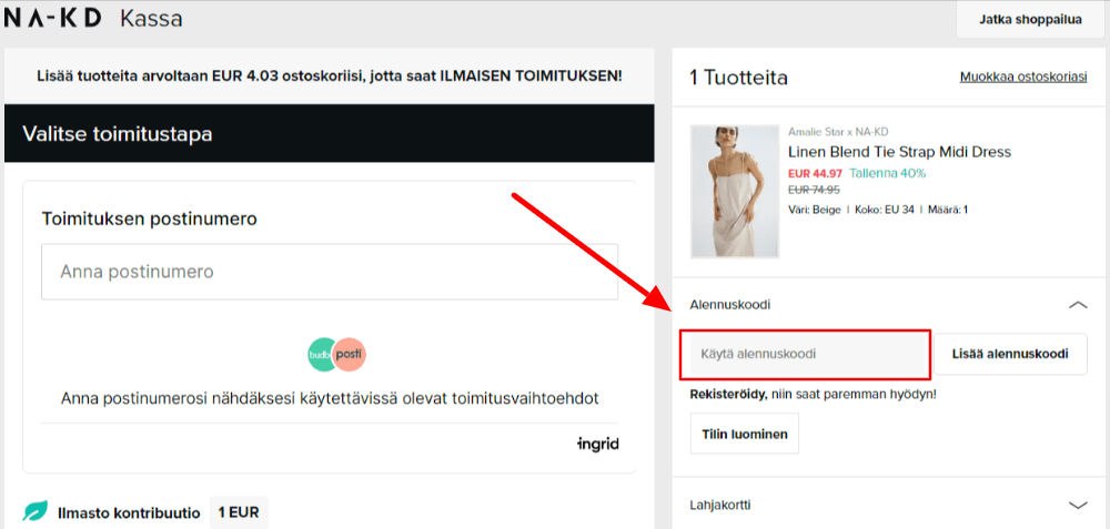 Kuinka käyttää NA-KD-alekoodia?