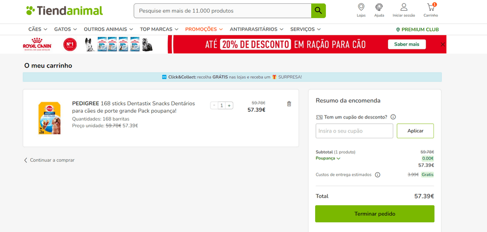 passo 1: como utilizar o código promocional do tiendanimal?