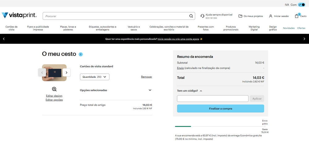 passo 1: como utilizar o código promocional do vistaprint?