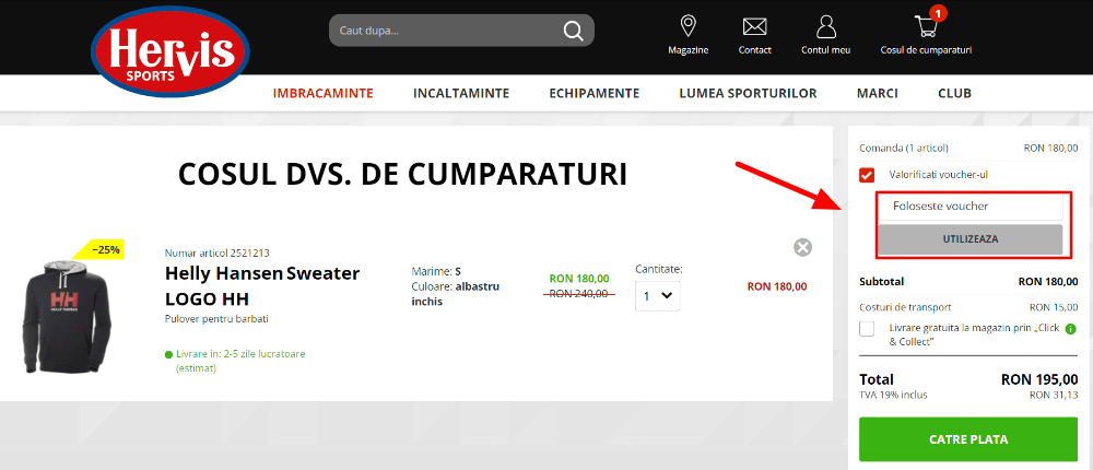 Cum se folosește codul de reducere Hervis?