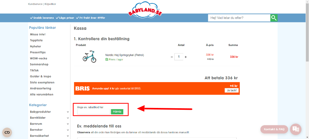 Hur använder jag Babyland rabattkupong?