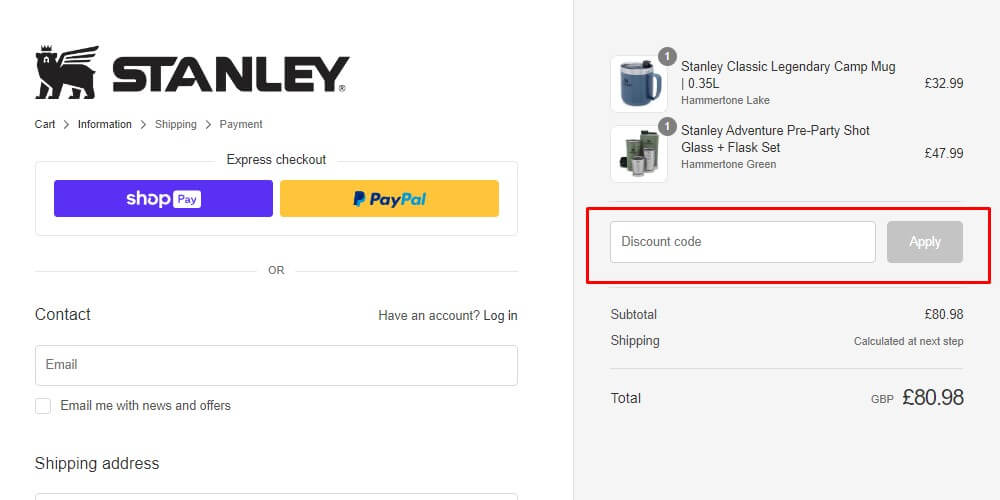 how to apply promo code stanley