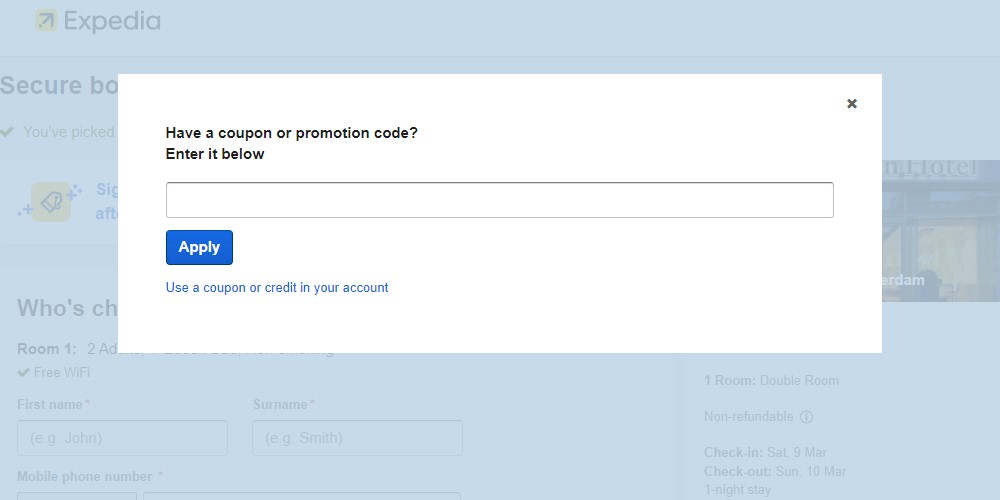 how to apply promo code Expedia