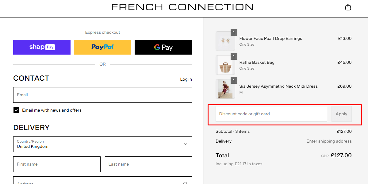 redeem discount code french connection