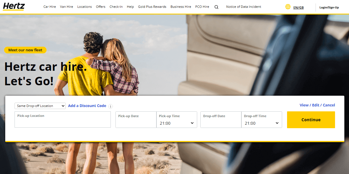 Redeem coupon Hertz Step 1