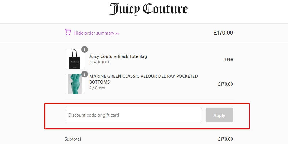 how to apply promo code Juicy Couture