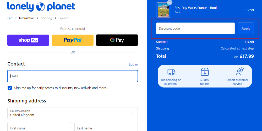 how to apply promo code Lonely Planet