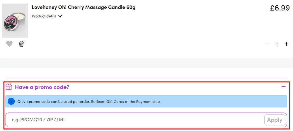 how to apply promo code Lovehoney
