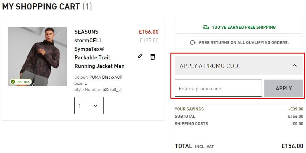 How to apply promo code Puma