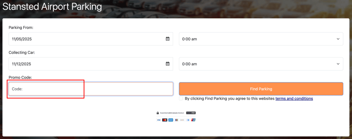 how to use promo code stansted airport parking