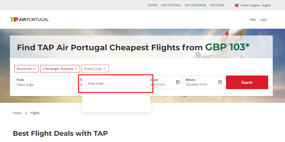 how to apply promo code TAP Air Portugal