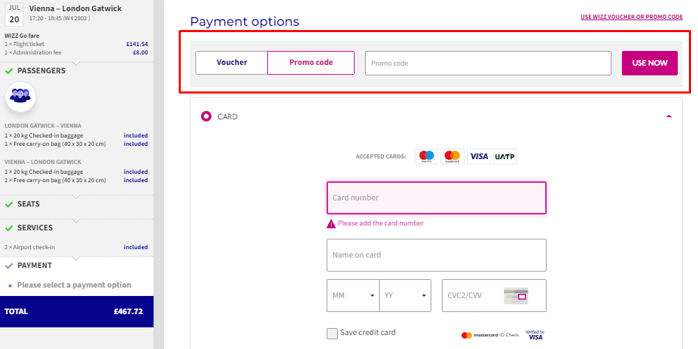 how to apply promo code Wizz Air